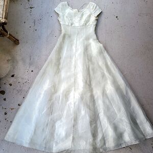 1970s Jody of California Lame Embroidered White Dress